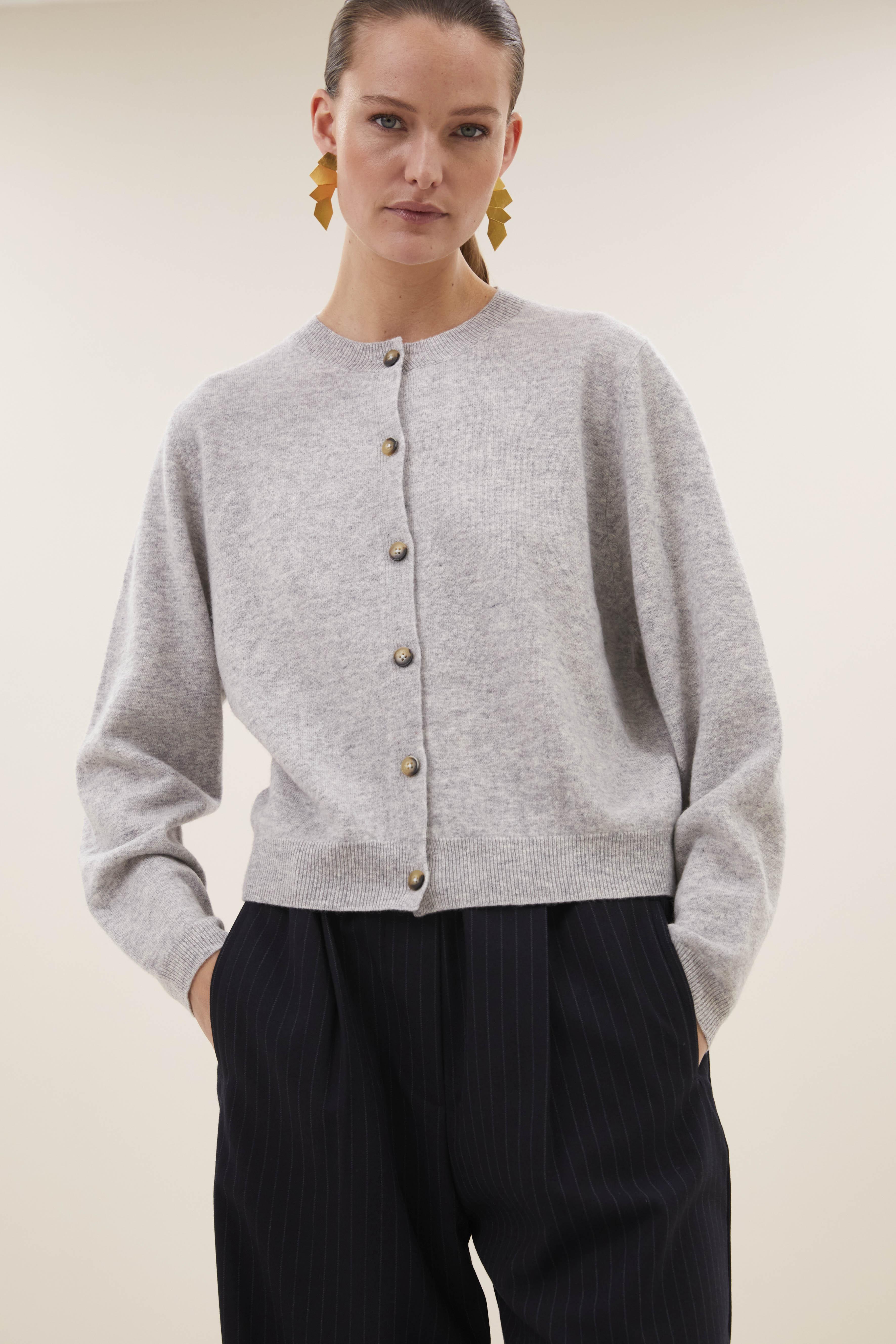 By-Bar Cleo Merino Cardigan Grey Melee Damen Strickjacke grau